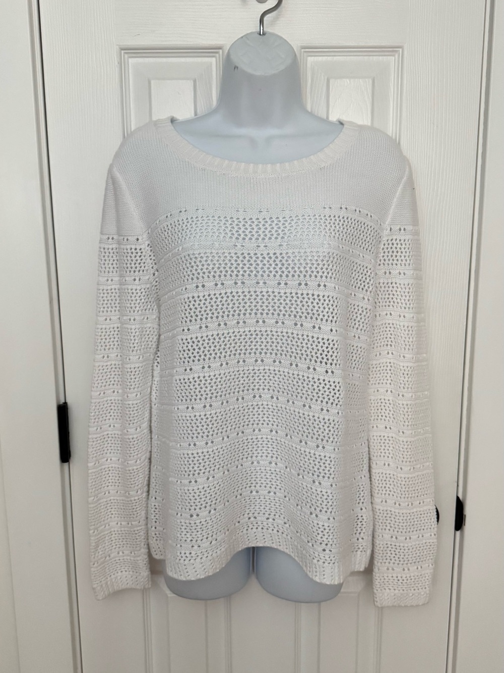 Talbots White Openwork Scoopneck Knit Sweater
